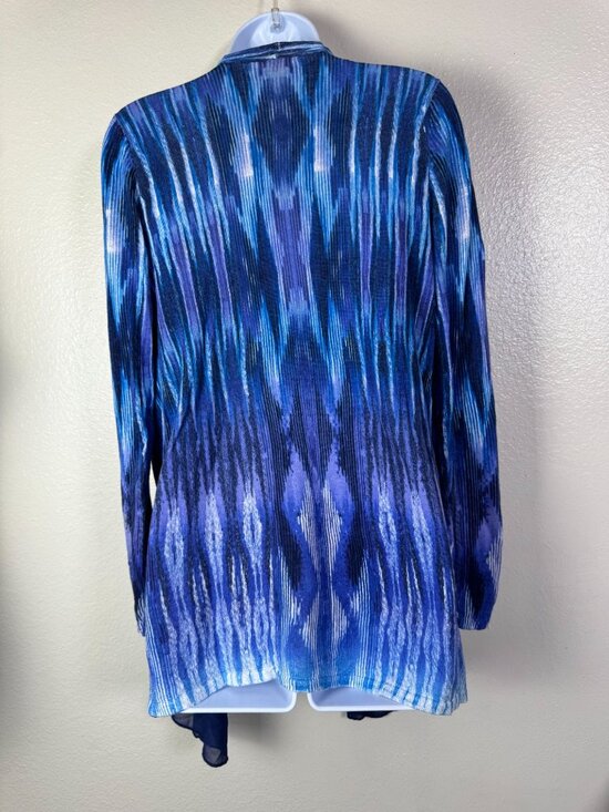Chicos 1 Linen Blend Open Front Cardigan Size Medium Lightweight Knit Abstract - Picture 2 of 12